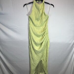 Billy J Zephyr Size‎ 10 Backless Satin Maxi Dress Formal Lime Halter Citrus